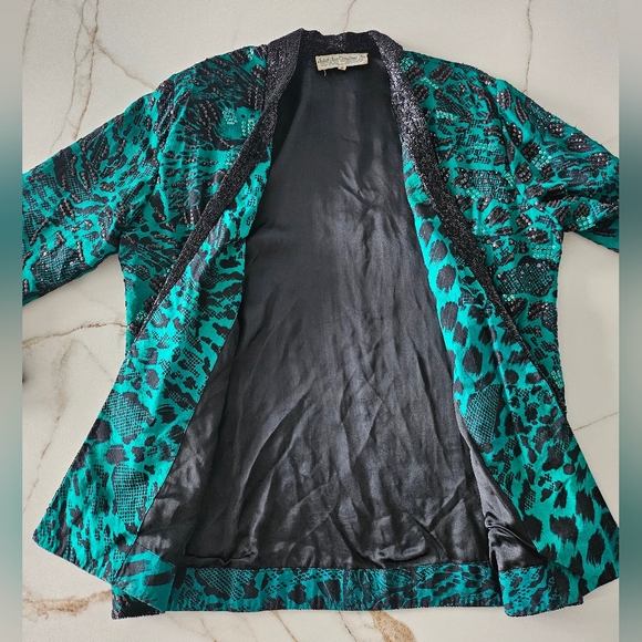 JUDITH ANN CREATIONS INC Beaded Sequin 100% Silk Evening/Opera Jacket Green Sz L - Picture 6 of 16